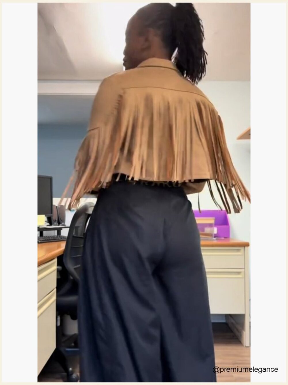 Faux Suede Leather Cropped Jacket with Fringe Tassel Sleeves Lined - Picture 7 of 7